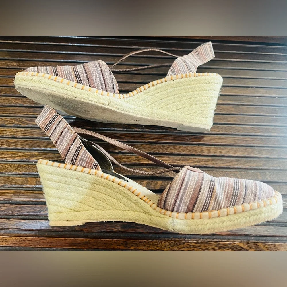 Liz Claiborne Tan and Brown‎ Striped Espadrilles